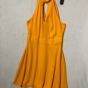 Express Golden Yellow Halter Skater Mini Dress